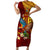 Personalized Tonga Eua Short Sleeve Bodycon Dress Maroon Shining Parrot Coat Of Arms With Ngatu Pattern LT05 Long Dress Red - Polynesian Pride