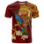 Personalized Tonga Eua T Shirt Maroon Shining Parrot Coat Of Arms With Ngatu Pattern LT05 Red - Polynesian Pride