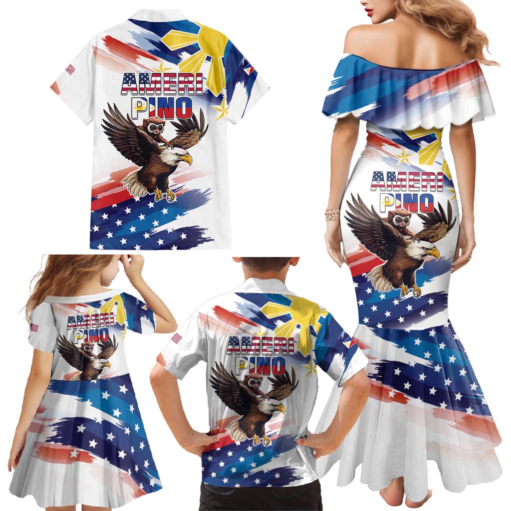 Filipino American History Month Family Matching Mermaid Dress and Hawaiian Shirt Bald Eagle Tarsier Together LT05 - Polynesian Pride