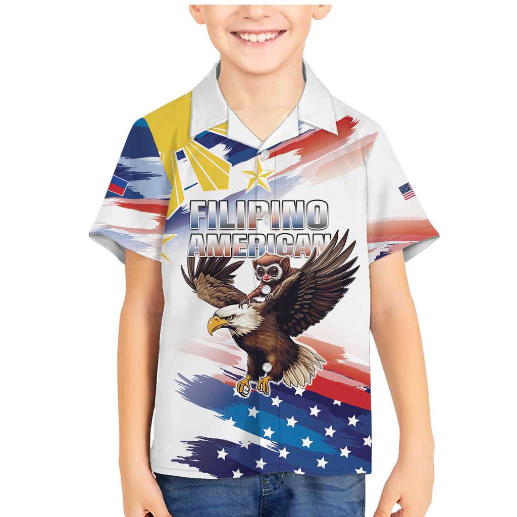 Filipino American History Month Family Matching Mermaid Dress and Hawaiian Shirt Bald Eagle Tarsier Together LT05 Son's Shirt White - Polynesian Pride