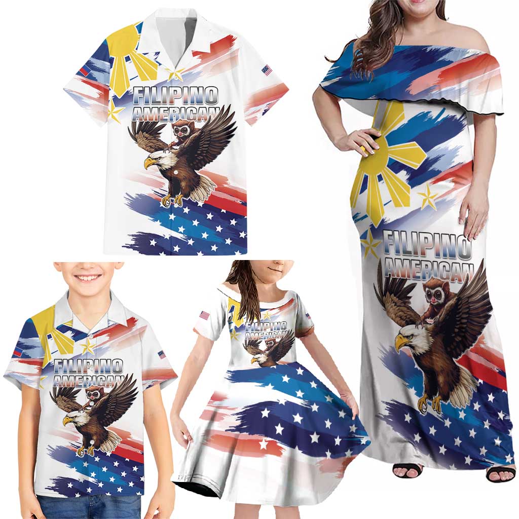 Filipino American History Month Family Matching Off Shoulder Maxi Dress and Hawaiian Shirt Bald Eagle Tarsier Together LT05 - Polynesian Pride