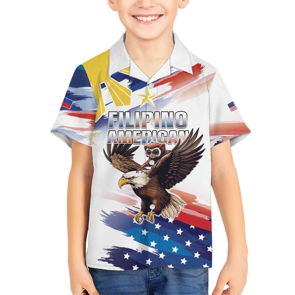 Filipino American History Month Family Matching Off Shoulder Maxi Dress and Hawaiian Shirt Bald Eagle Tarsier Together LT05 Son's Shirt White - Polynesian Pride
