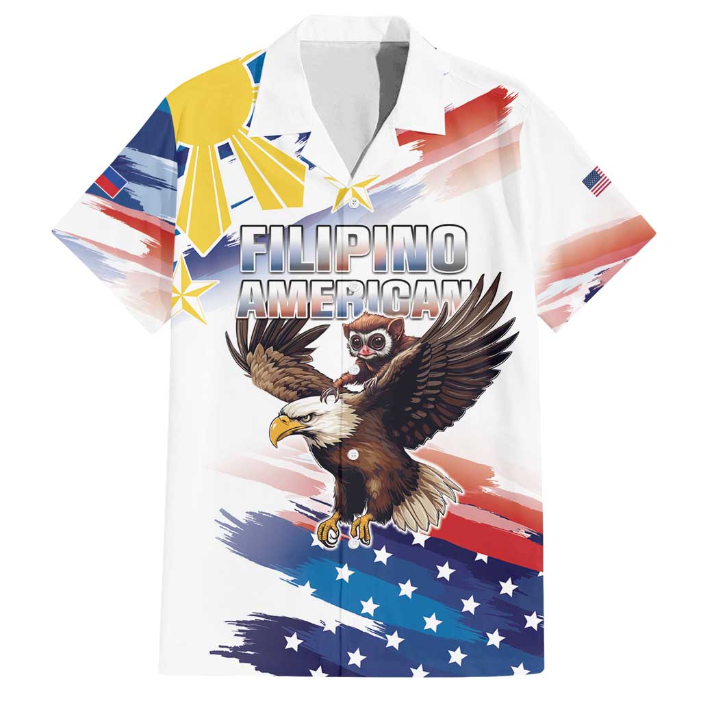 Filipino American History Month Family Matching Summer Maxi Dress and Hawaiian Shirt Bald Eagle Tarsier Together LT05 Dad's Shirt - Short Sleeve White - Polynesian Pride