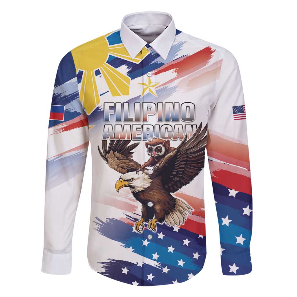 Filipino American History Month Family Matching Summer Maxi Dress and Hawaiian Shirt Bald Eagle Tarsier Together LT05 Dad's Shirt - Long Sleeve White - Polynesian Pride