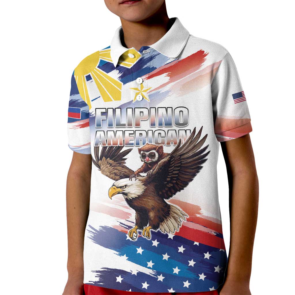 Filipino American History Month Kid Polo Shirt Bald Eagle Tarsier Together