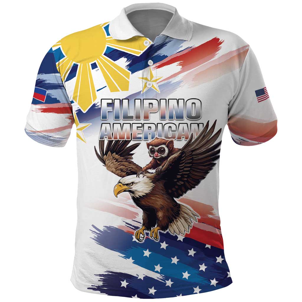 Filipino American History Month Polo Shirt Bald Eagle Tarsier Together