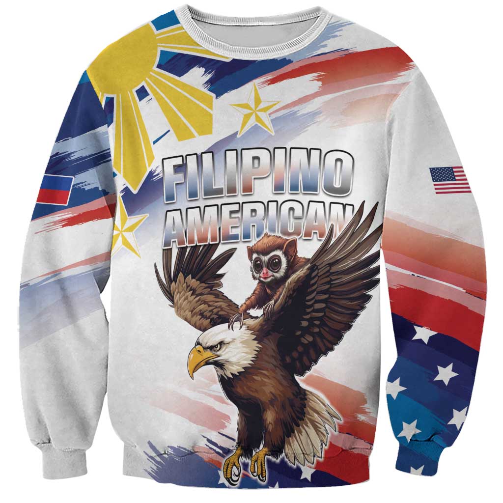 Filipino American History Month Sweatshirt Bald Eagle Tarsier Together LT05 Unisex White - Polynesian Pride