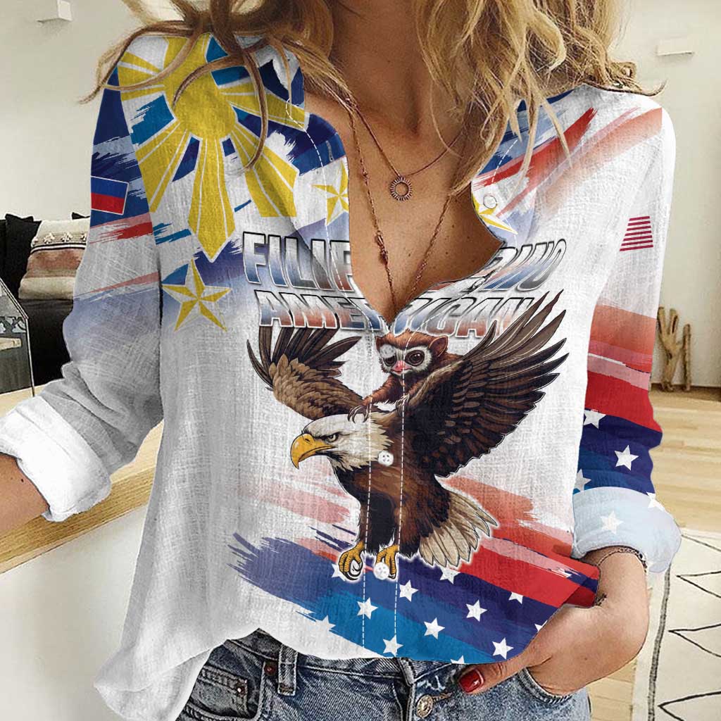 Filipino American History Month Women Casual Shirt Bald Eagle Tarsier Together LT05 Female White - Polynesian Pride