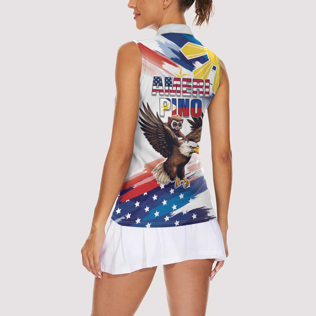 Filipino American History Month Women Sleeveless Polo Shirt Bald Eagle Tarsier Together