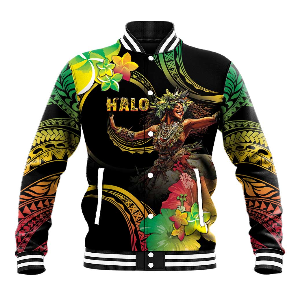 Halo Vanuatu Baseball Jacket Beautiful Woman Dancing LT05 Unisex Black - Polynesian Pride