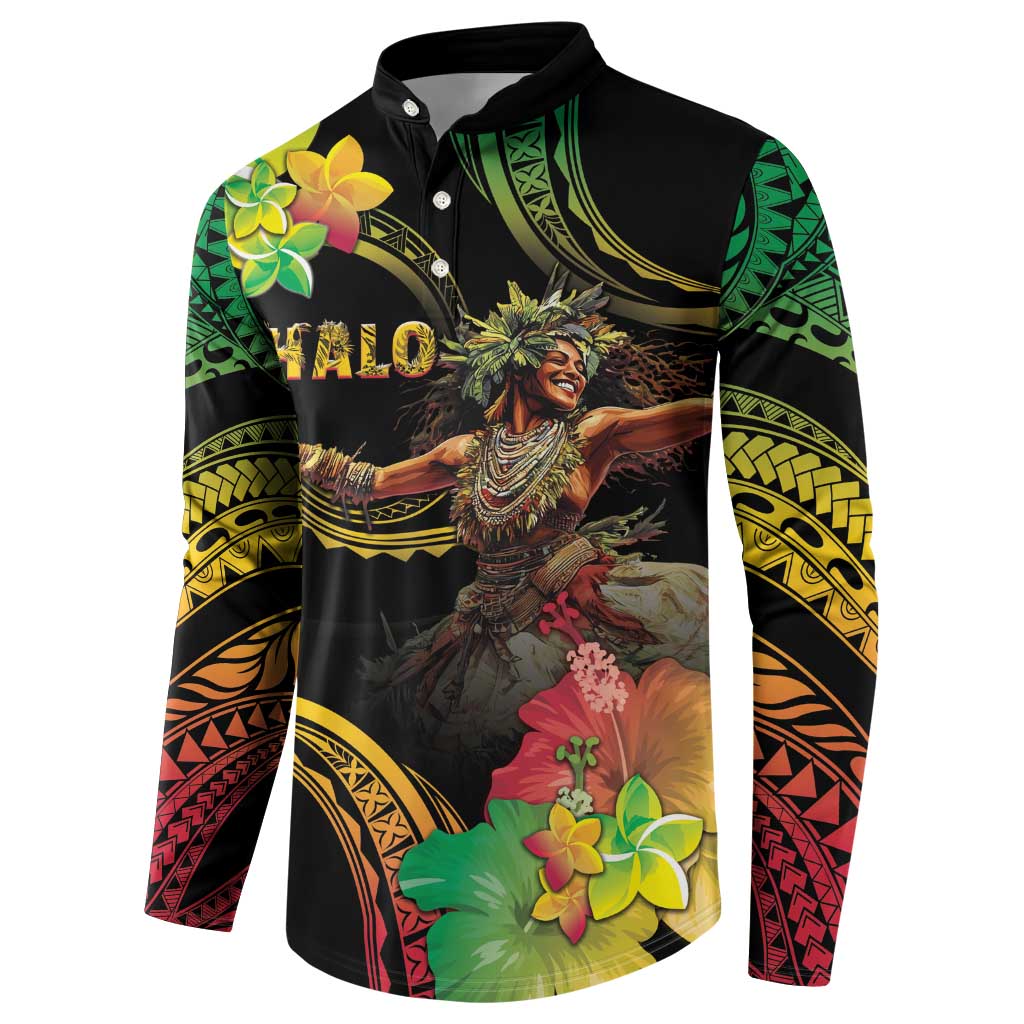 Halo Vanuatu Button Sweatshirt Beautiful Woman Dancing LT05 - Polynesian Pride