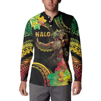 Halo Vanuatu Button Sweatshirt Beautiful Woman Dancing LT05 - Polynesian Pride
