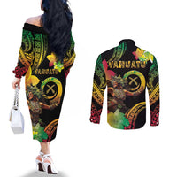 Halo Vanuatu Couples Matching Off The Shoulder Long Sleeve Dress and Long Sleeve Button Shirt Beautiful Woman Dancing