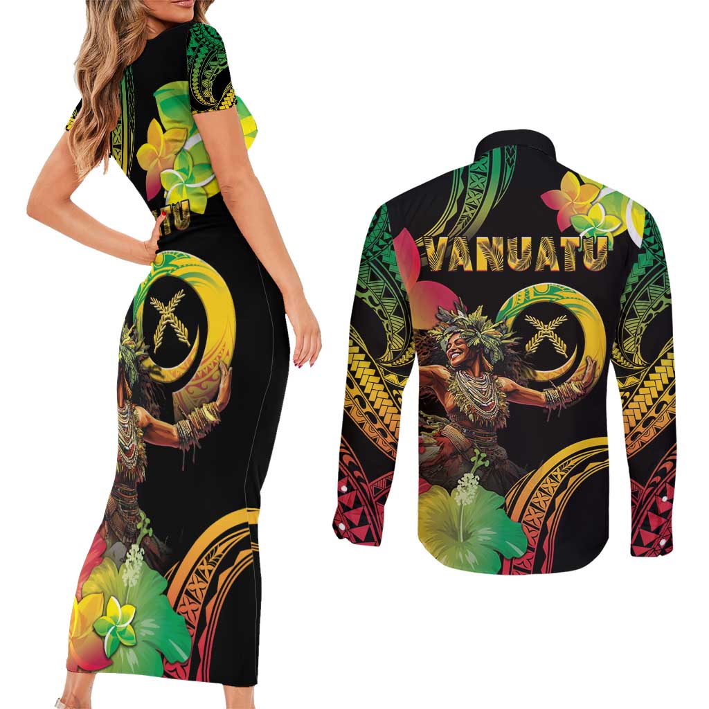 Halo Vanuatu Couples Matching Short Sleeve Bodycon Dress and Long Sleeve Button Shirt Beautiful Woman Dancing