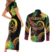 Halo Vanuatu Couples Matching Short Sleeve Bodycon Dress and Long Sleeve Button Shirt Beautiful Woman Dancing