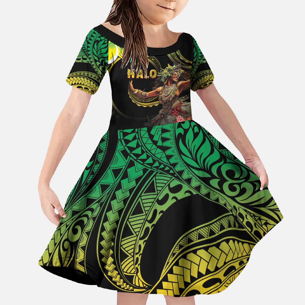Halo Vanuatu Family Matching Long Sleeve Bodycon Dress and Hawaiian Shirt Beautiful Woman Dancing LT05 Daughter's Dress Black - Polynesian Pride