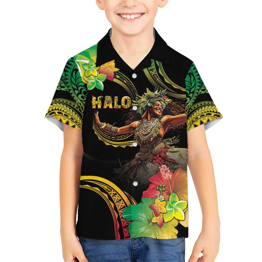 Halo Vanuatu Family Matching Long Sleeve Bodycon Dress and Hawaiian Shirt Beautiful Woman Dancing LT05 Son's Shirt Black - Polynesian Pride