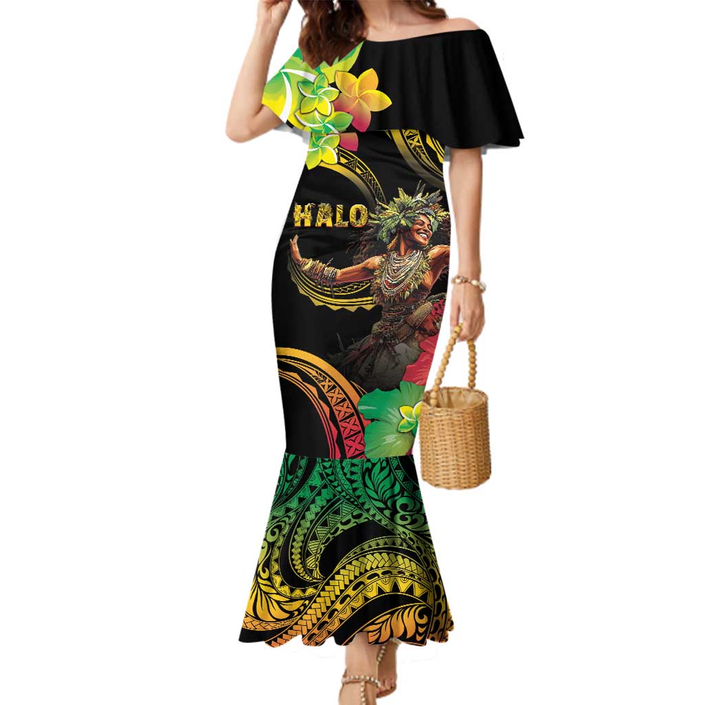 Halo Vanuatu Family Matching Mermaid Dress and Hawaiian Shirt Beautiful Woman Dancing LT05 Mom's Dress Black - Polynesian Pride