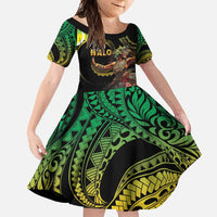 Halo Vanuatu Family Matching Off Shoulder Maxi Dress and Hawaiian Shirt Beautiful Woman Dancing LT05 Daughter's Dress Black - Polynesian Pride
