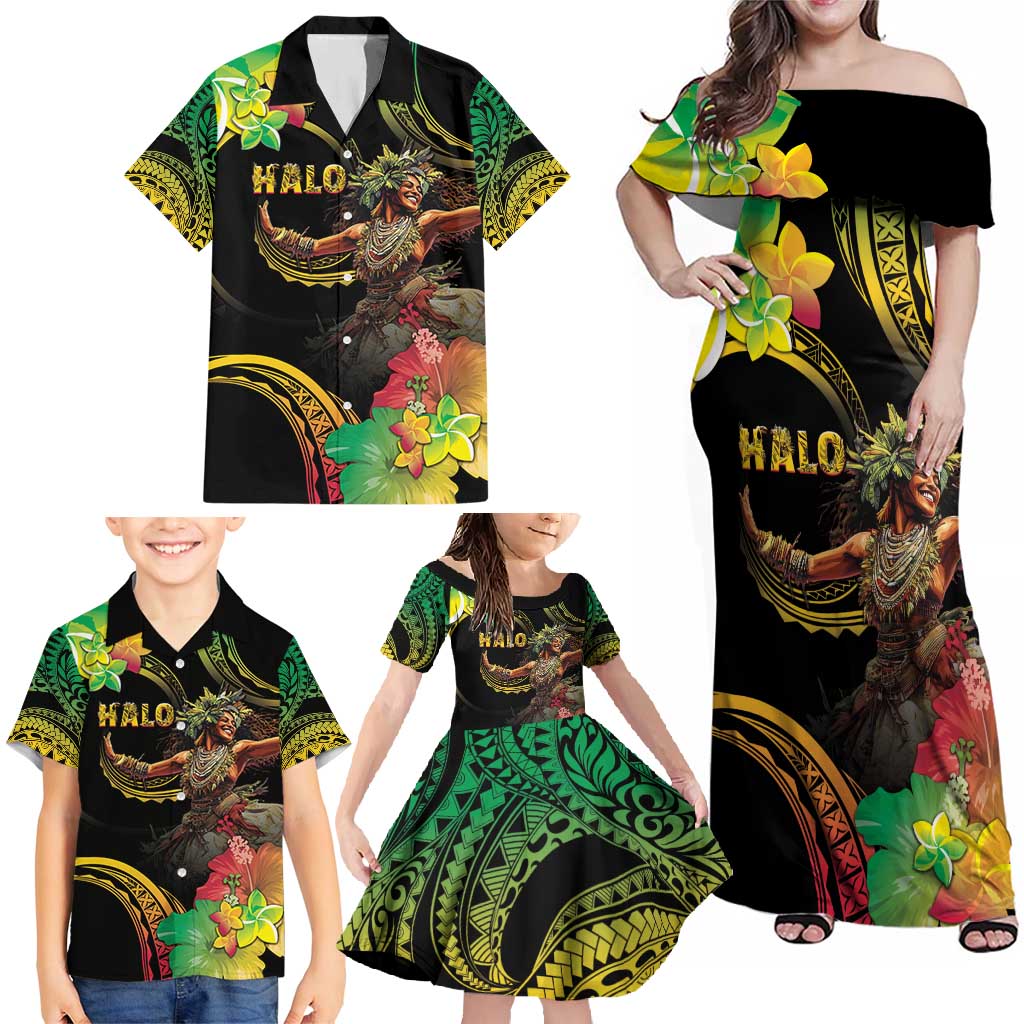 Halo Vanuatu Family Matching Off Shoulder Maxi Dress and Hawaiian Shirt Beautiful Woman Dancing LT05 - Polynesian Pride