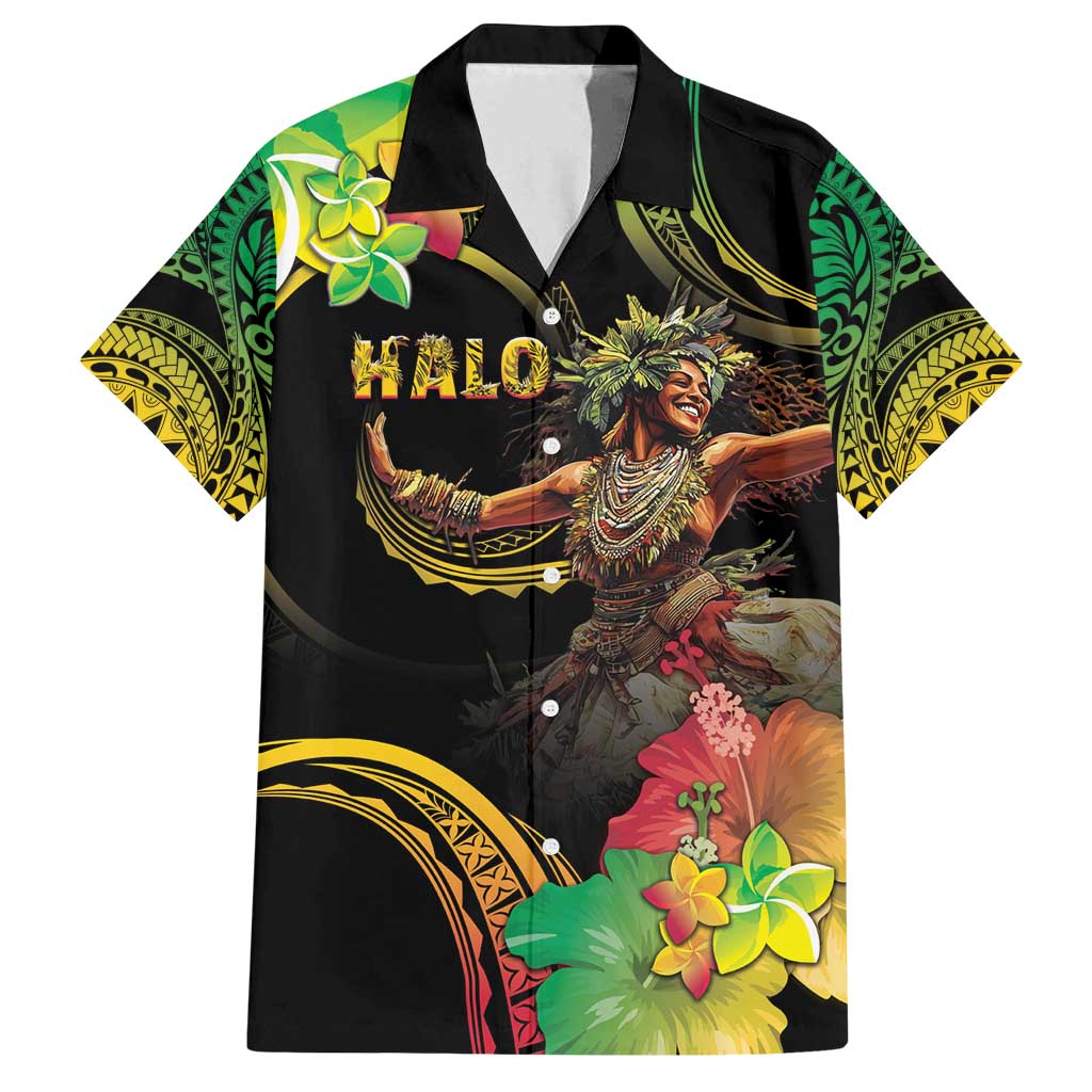 Halo Vanuatu Family Matching Off Shoulder Maxi Dress and Hawaiian Shirt Beautiful Woman Dancing LT05 Dad's Shirt - Short Sleeve Black - Polynesian Pride