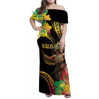 Halo Vanuatu Family Matching Off Shoulder Maxi Dress and Hawaiian Shirt Beautiful Woman Dancing LT05 Mom's Dress Black - Polynesian Pride