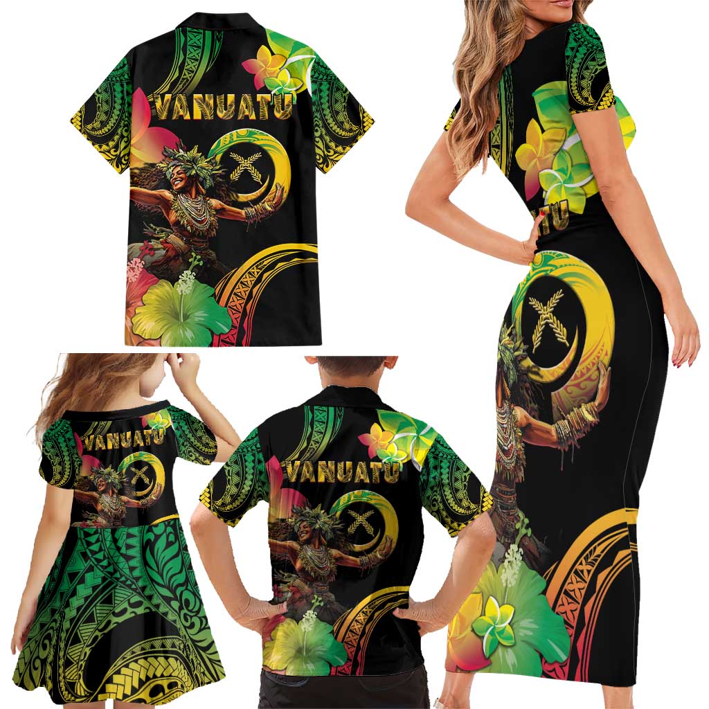 Halo Vanuatu Family Matching Short Sleeve Bodycon Dress and Hawaiian Shirt Beautiful Woman Dancing LT05 - Polynesian Pride