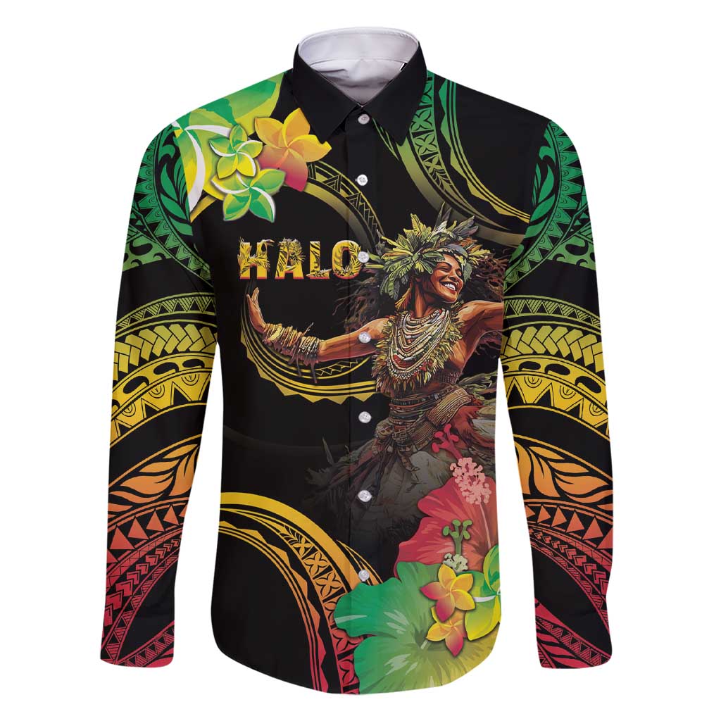 Halo Vanuatu Family Matching Short Sleeve Bodycon Dress and Hawaiian Shirt Beautiful Woman Dancing LT05 Dad's Shirt - Long Sleeve Black - Polynesian Pride