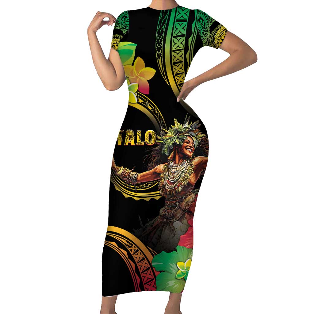 Halo Vanuatu Family Matching Short Sleeve Bodycon Dress and Hawaiian Shirt Beautiful Woman Dancing LT05 Mom's Dress Black - Polynesian Pride