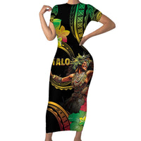 Halo Vanuatu Family Matching Short Sleeve Bodycon Dress and Hawaiian Shirt Beautiful Woman Dancing LT05 Mom's Dress Black - Polynesian Pride