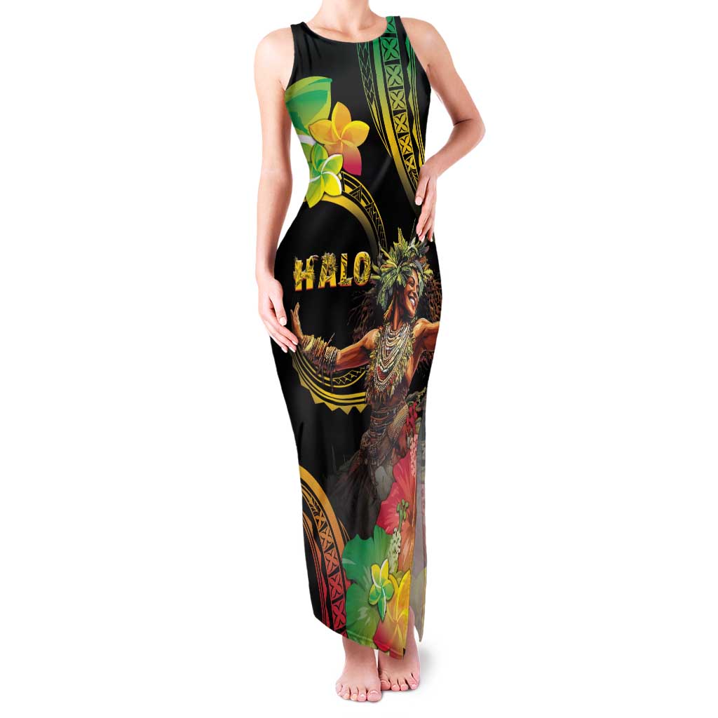 Halo Vanuatu Family Matching Tank Maxi Dress and Hawaiian Shirt Beautiful Woman Dancing LT05 Mom's Dress Black - Polynesian Pride