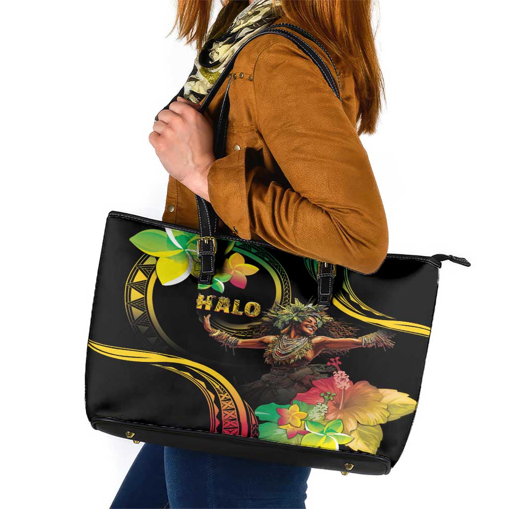 Halo Vanuatu Leather Tote Bag Beautiful Woman Dancing LT05 Black - Polynesian Pride