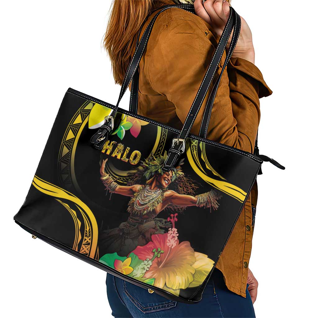 Halo Vanuatu Leather Tote Bag Beautiful Woman Dancing LT05 - Polynesian Pride