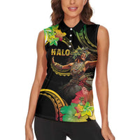 Halo Vanuatu Women Sleeveless Polo Shirt Beautiful Woman Dancing LT05 - Polynesian Pride