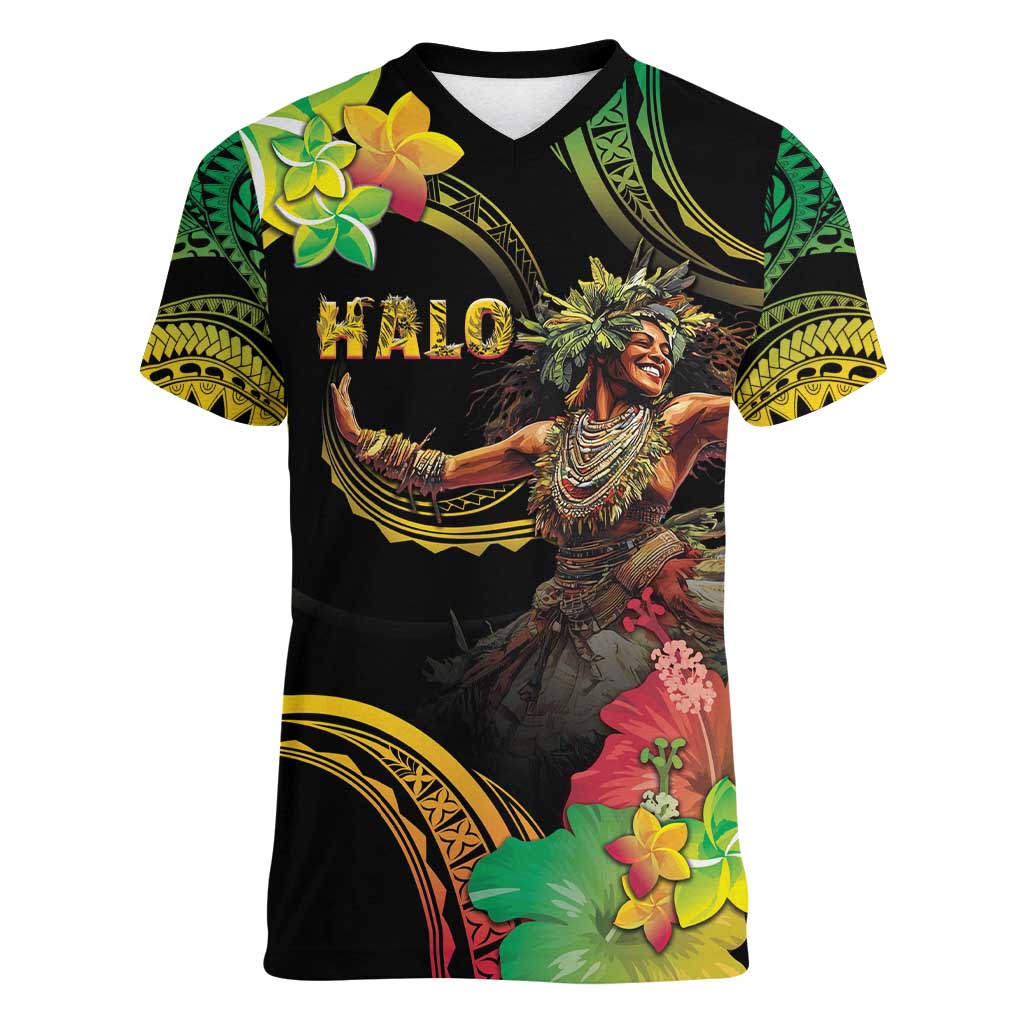Halo Vanuatu Women V-Neck T-Shirt Beautiful Woman Dancing LT05 Female Black - Polynesian Pride