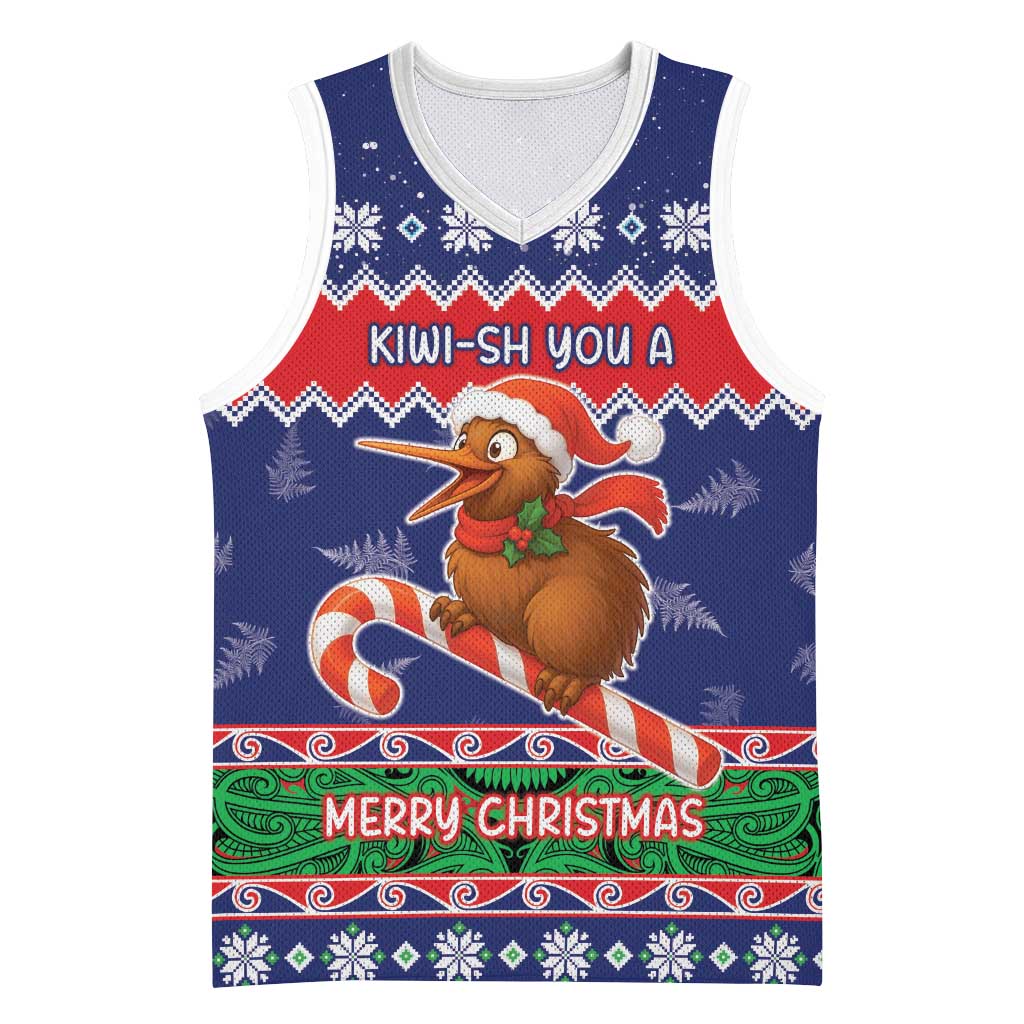 New Zealand Christmas Basketball Jersey Kiwi-sh You A Merry Christmas - Polynesian Pride