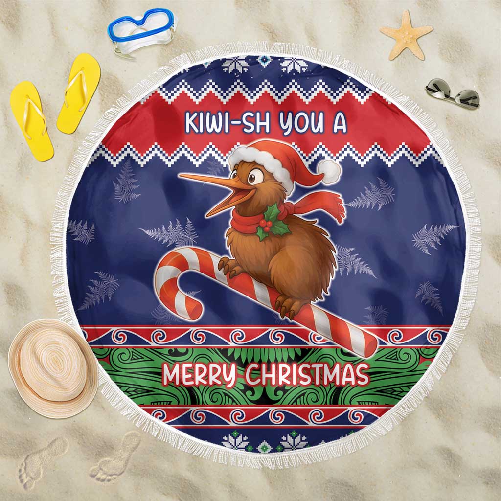 New Zealand Christmas Beach Blanket Kiwi-sh You A Merry Christmas LT05 One Size 150cm Blue - Polynesian Pride