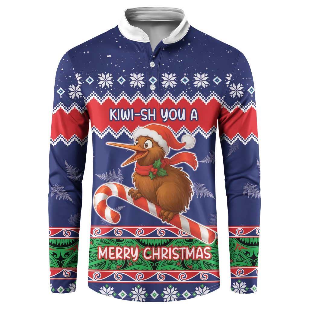 New Zealand Christmas Button Sweatshirt Kiwi-sh You A Merry Christmas - Polynesian Pride