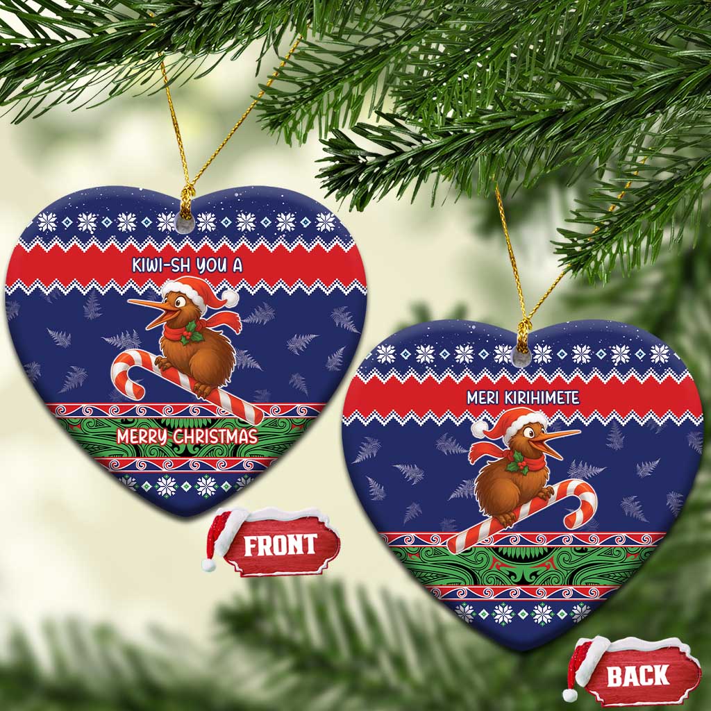 New Zealand Christmas Ceramic Ornament Kiwi-sh You A Merry Christmas LT05 Heart Blue - Polynesian Pride