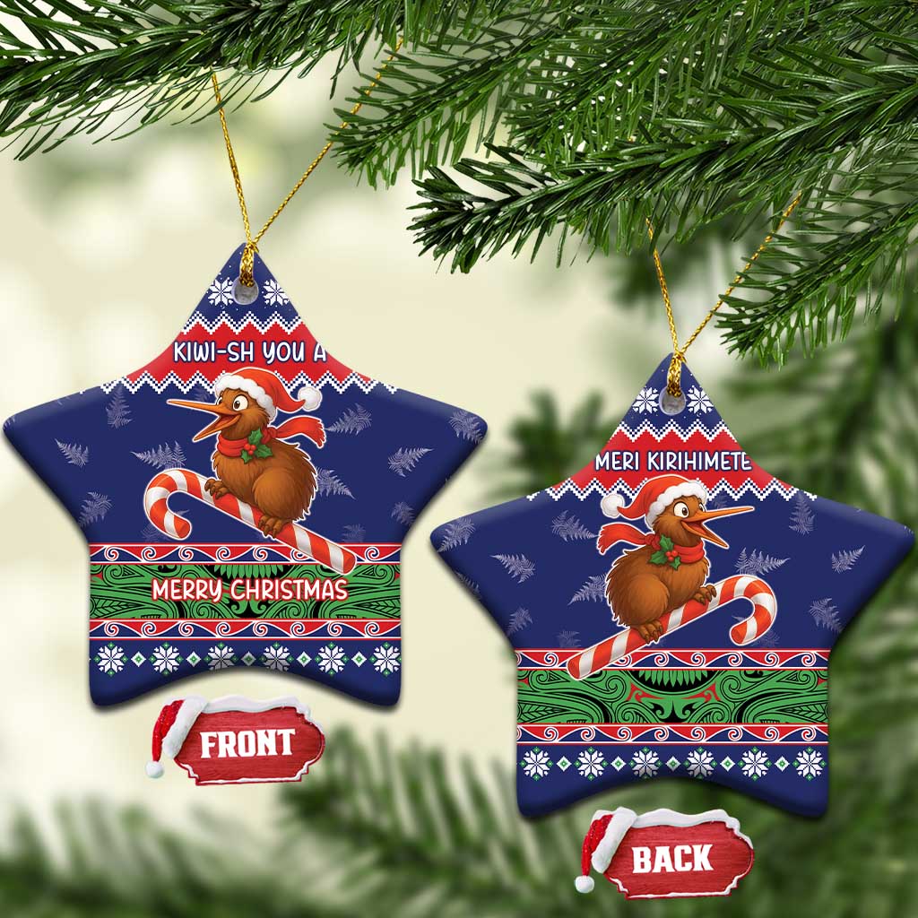 New Zealand Christmas Ceramic Ornament Kiwi-sh You A Merry Christmas LT05 Star Blue - Polynesian Pride
