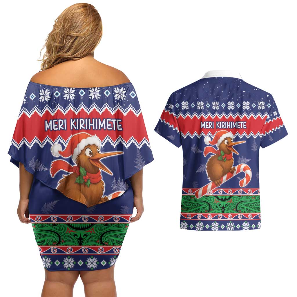 New Zealand Christmas Couples Matching Off Shoulder Short Dress and Hawaiian Shirt Kiwi-sh You A Merry Christmas - Polynesian Pride