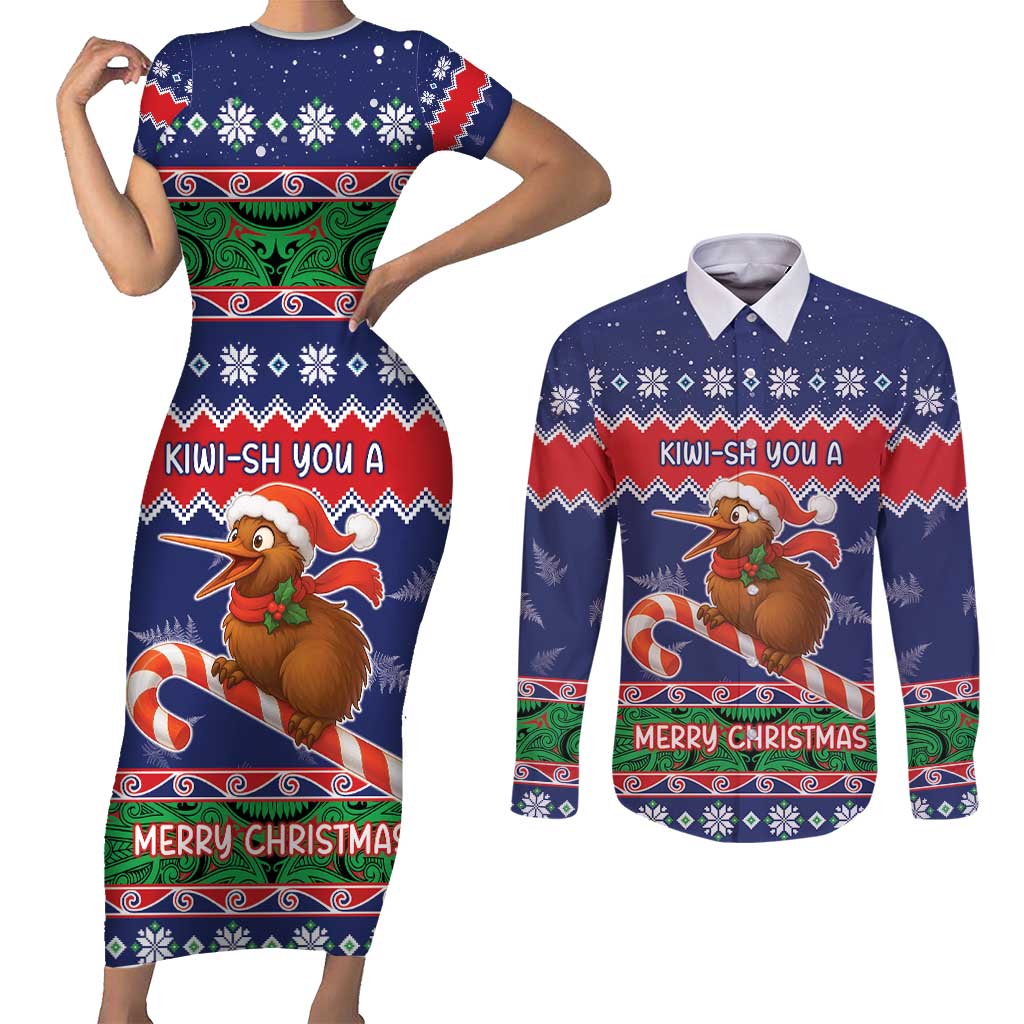 New Zealand Christmas Couples Matching Short Sleeve Bodycon Dress and Long Sleeve Button Shirt Kiwi-sh You A Merry Christmas - Polynesian Pride