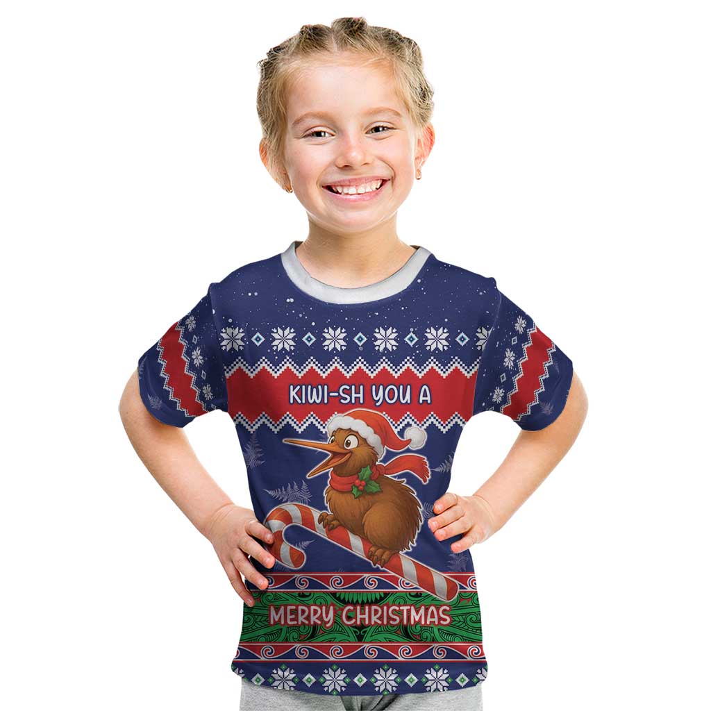 New Zealand Christmas Kid T Shirt Kiwi-sh You A Merry Christmas - Polynesian Pride