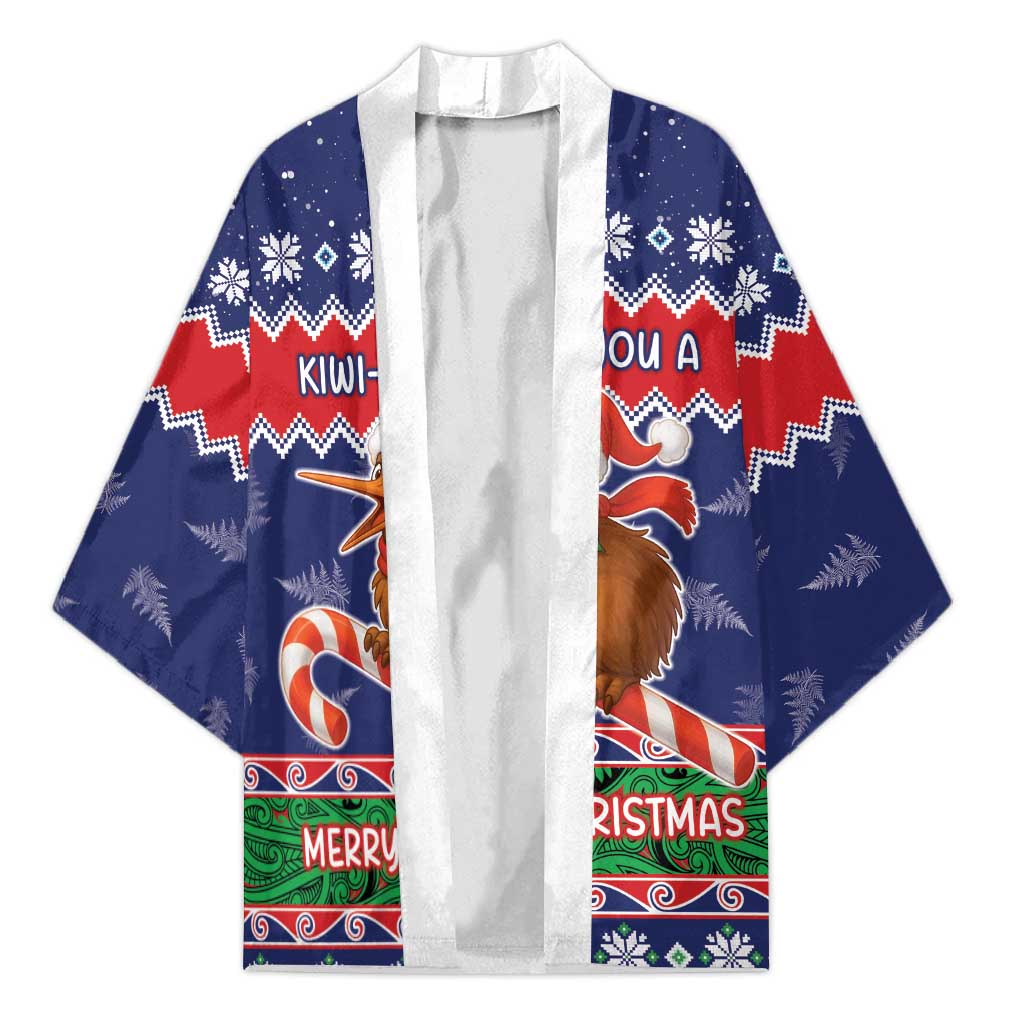 New Zealand Christmas Kimono Kiwi-sh You A Merry Christmas LT05 Unisex Blue - Polynesian Pride