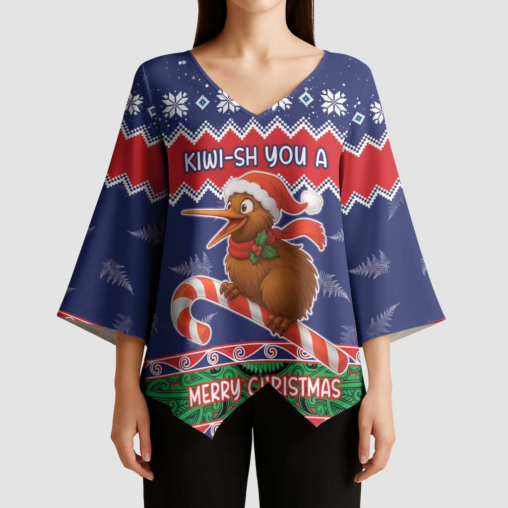 New Zealand Christmas Kimono Sleeve Blouse Kiwi-sh You A Merry Christmas - Polynesian Pride