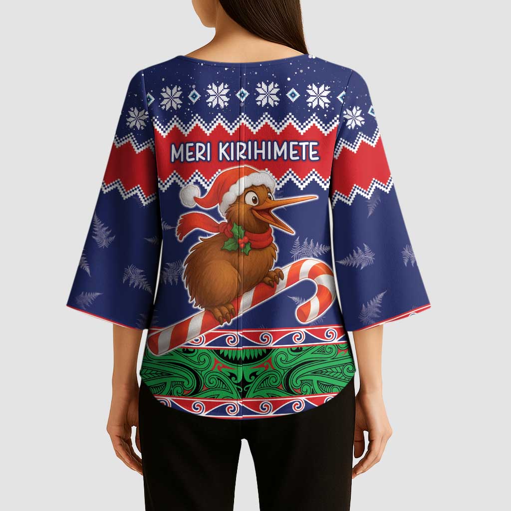New Zealand Christmas Kimono Sleeve Blouse Kiwi-sh You A Merry Christmas - Polynesian Pride
