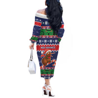 New Zealand Christmas Off The Shoulder Long Sleeve Dress Kiwi-sh You A Merry Christmas - Polynesian Pride
