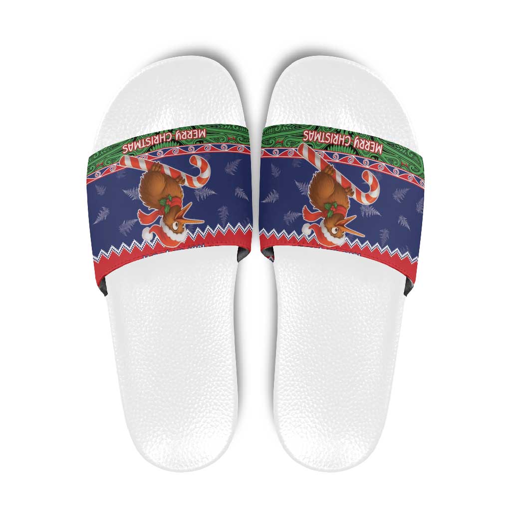 New Zealand Christmas Slide Sandals Kiwi-sh You A Merry Christmas LT05 Blue - Polynesian Pride