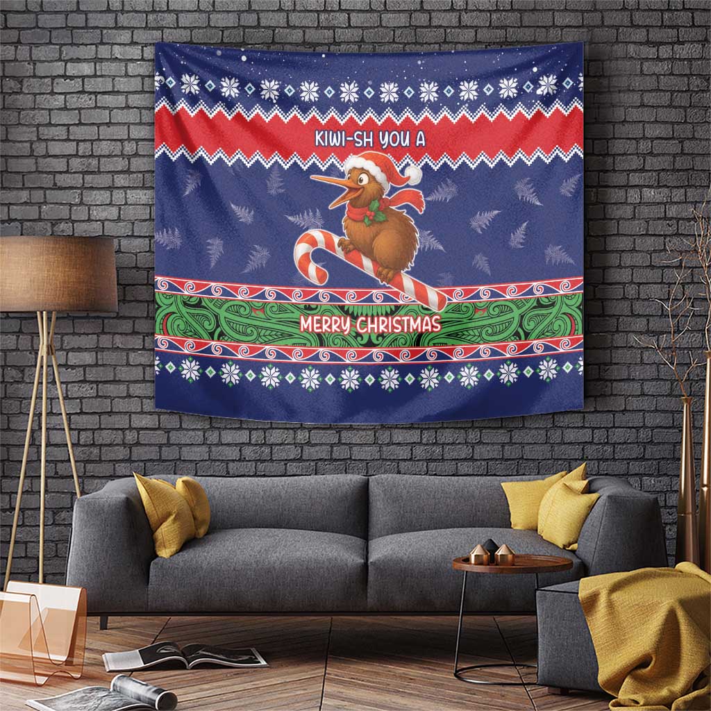 New Zealand Christmas Tapestry Kiwi-sh You A Merry Christmas LT05 Blue - Polynesian Pride