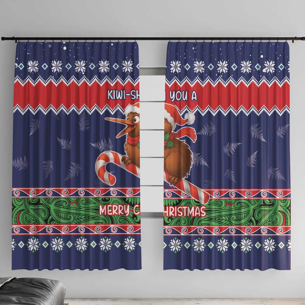 New Zealand Christmas Window Curtain Kiwi-sh You A Merry Christmas LT05 With Hooks Blue - Polynesian Pride